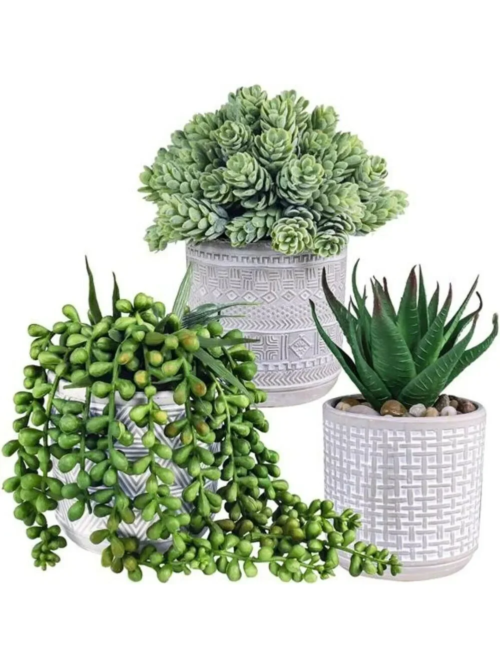 Set of 3 small artificial succulent potted plants faux greenery home office deco